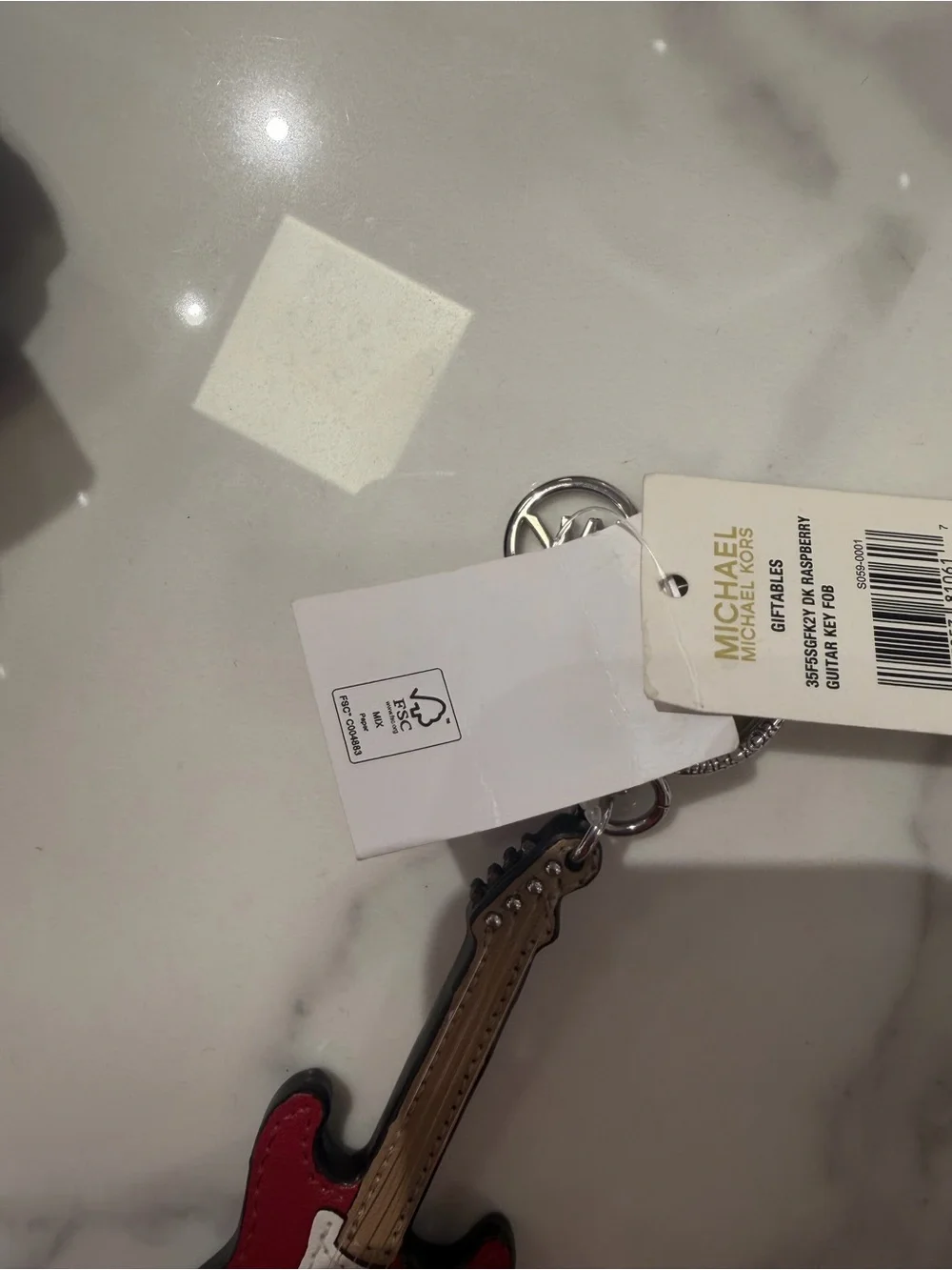 Michael Kors Red White Tan Guitar Keychain Key Ring
